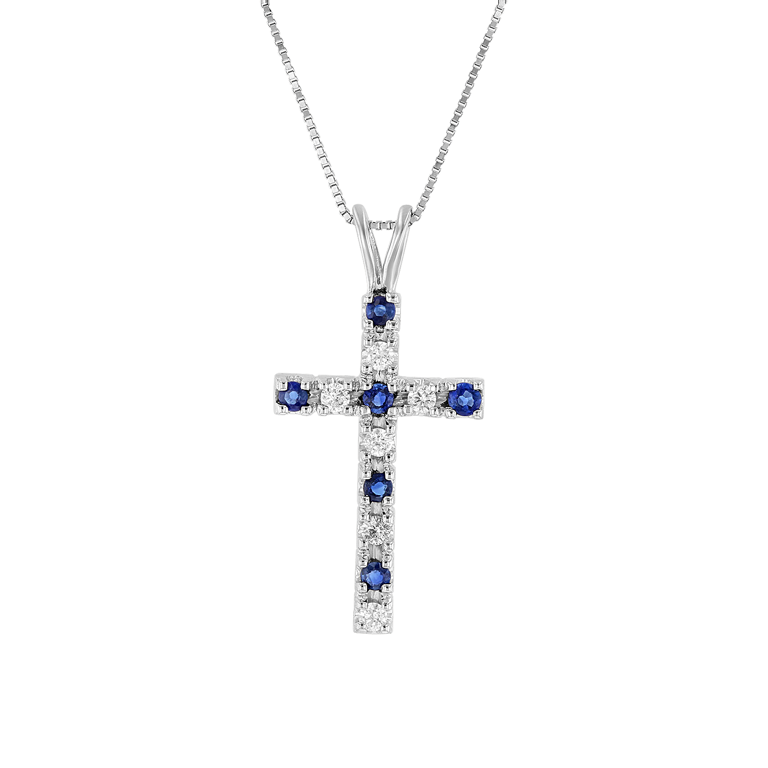 View 0.40ctw Diamond and Sapphire Cross Pendant in 14k White Gold