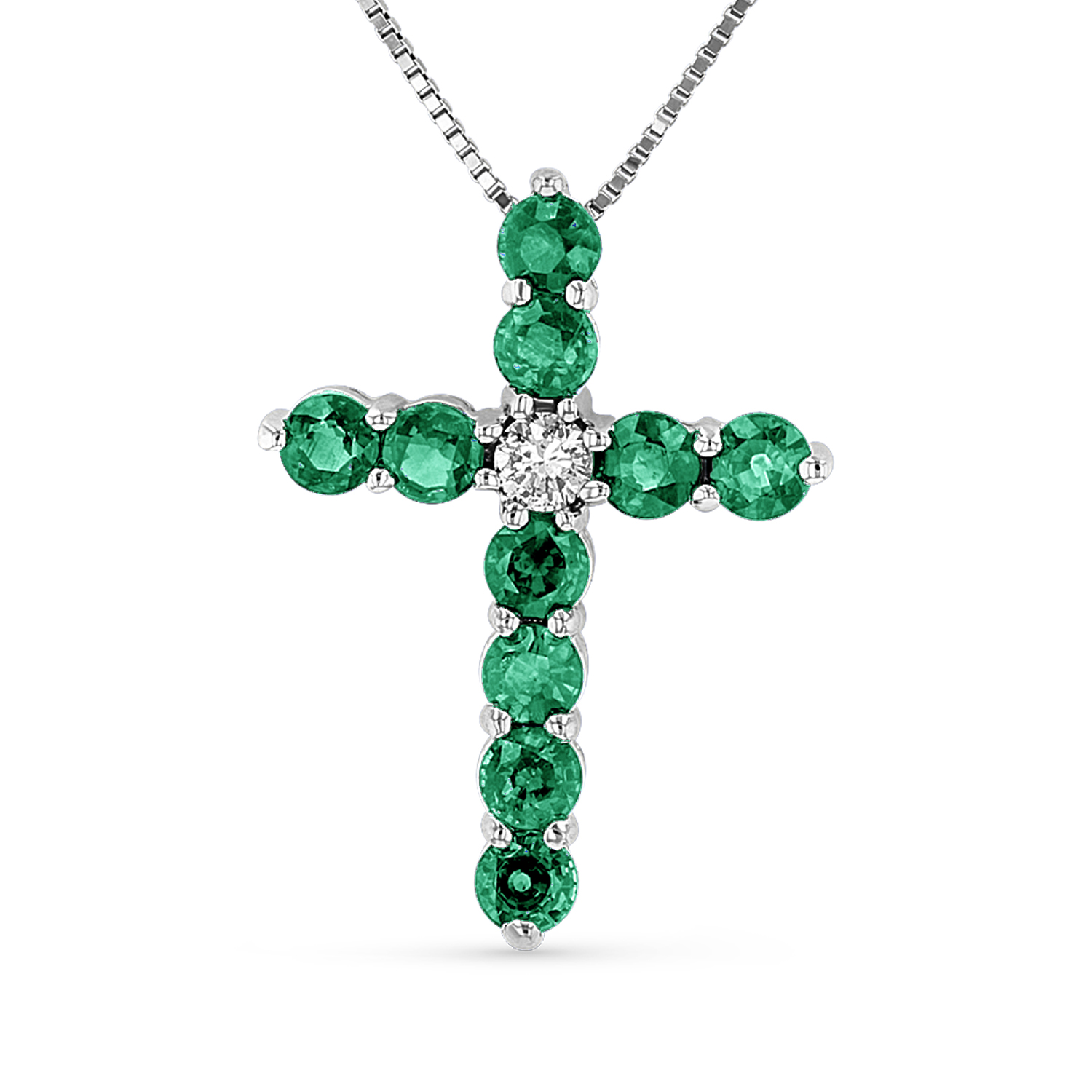 View Diamond and Eemerald Cross in 14K Gold