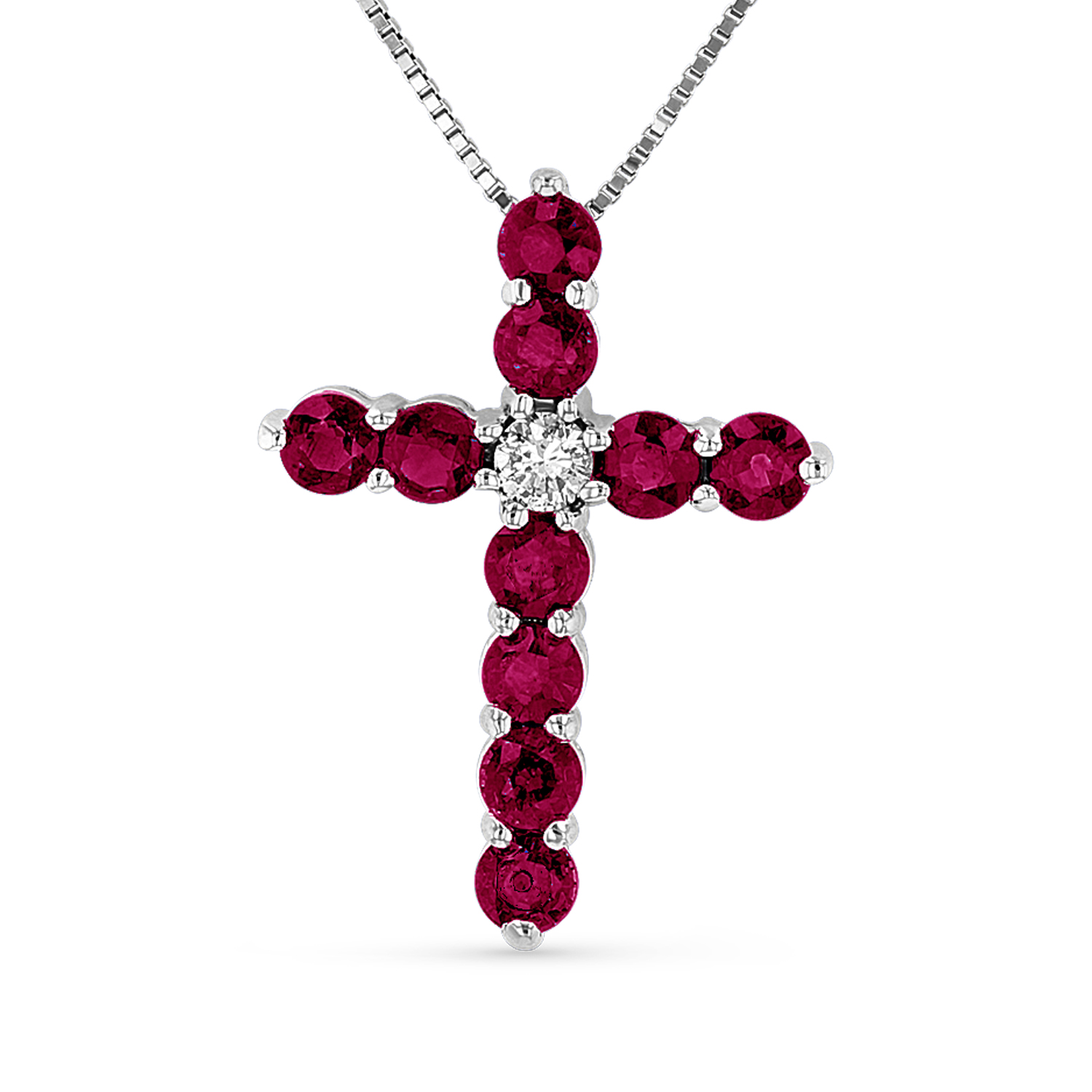 View 0.92ctw Diamond and Ruby Cross Pendant in 14k White Gold
