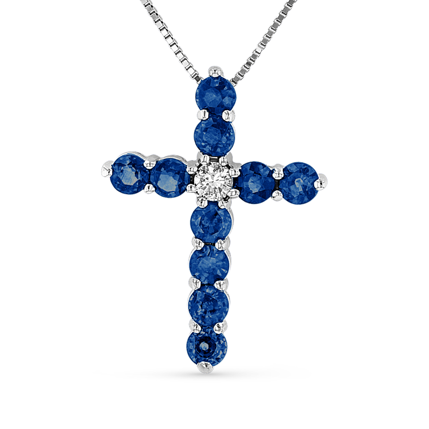 View 1.27ctw Diamond and Sapphire Cross Pendant in 14k White Gold