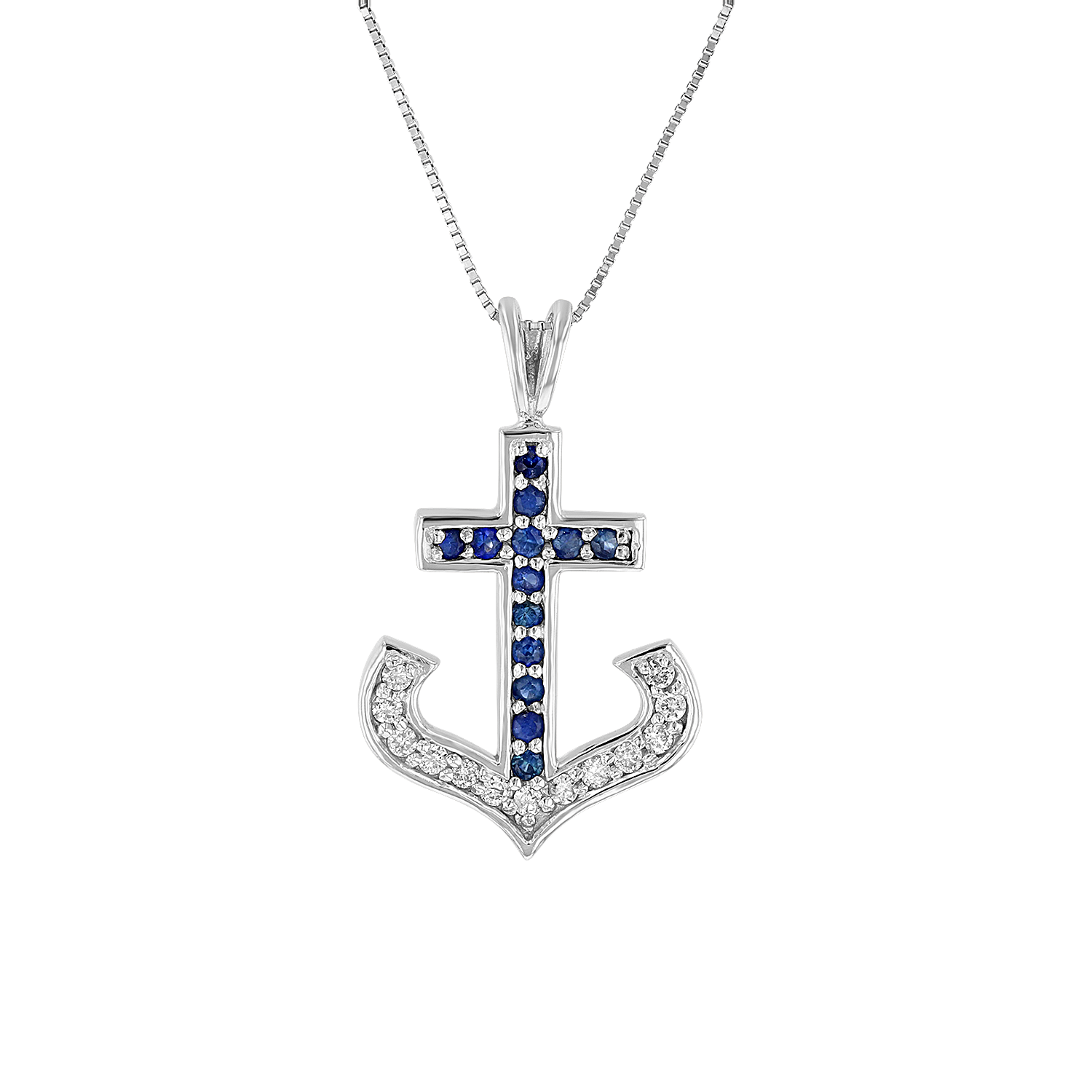 View 1/2ctw Diamond and Sapphire Anchor Pendant in 14k White Gold