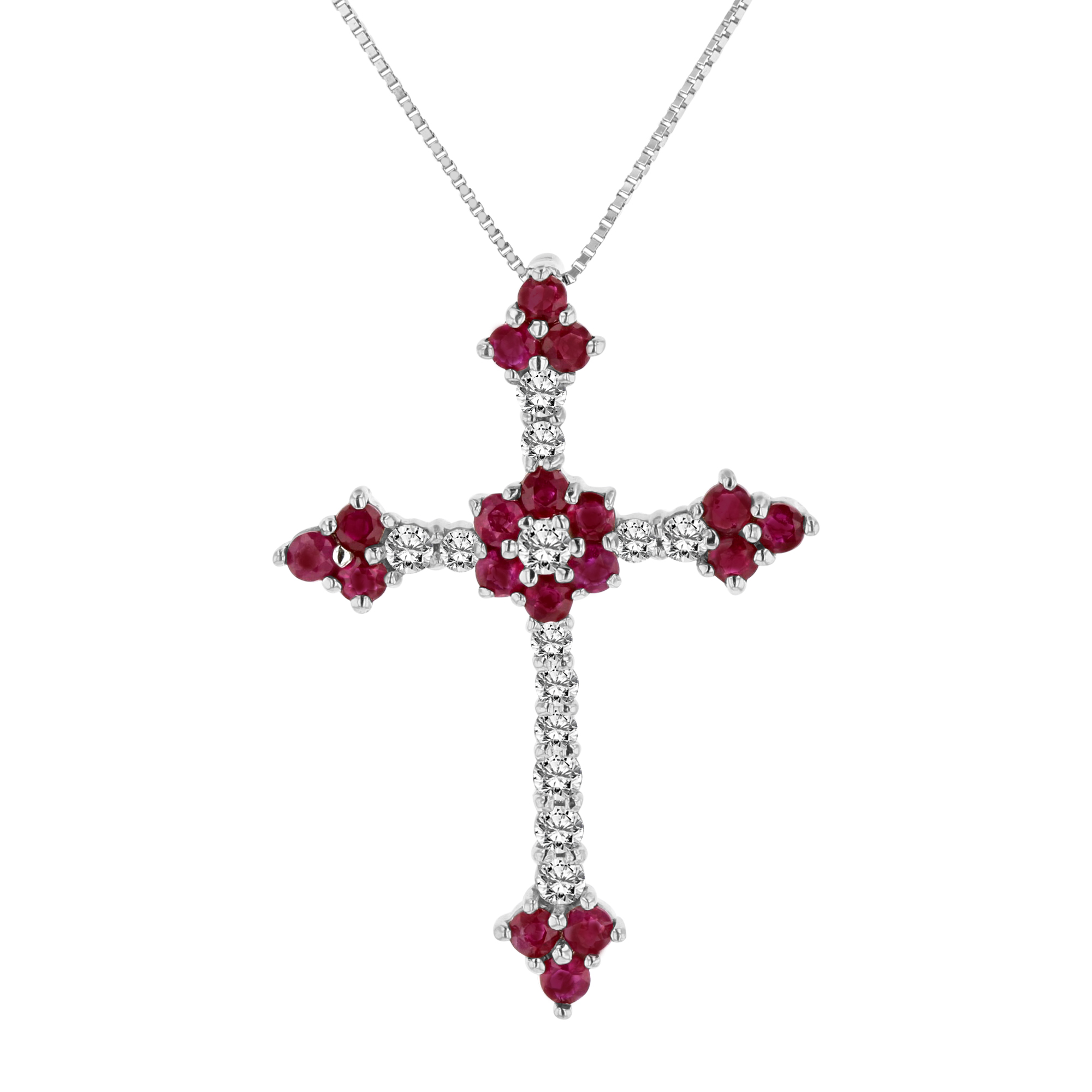 View 1.10ctw Diamond and Ruby Cross Pendantt in 14k White gold