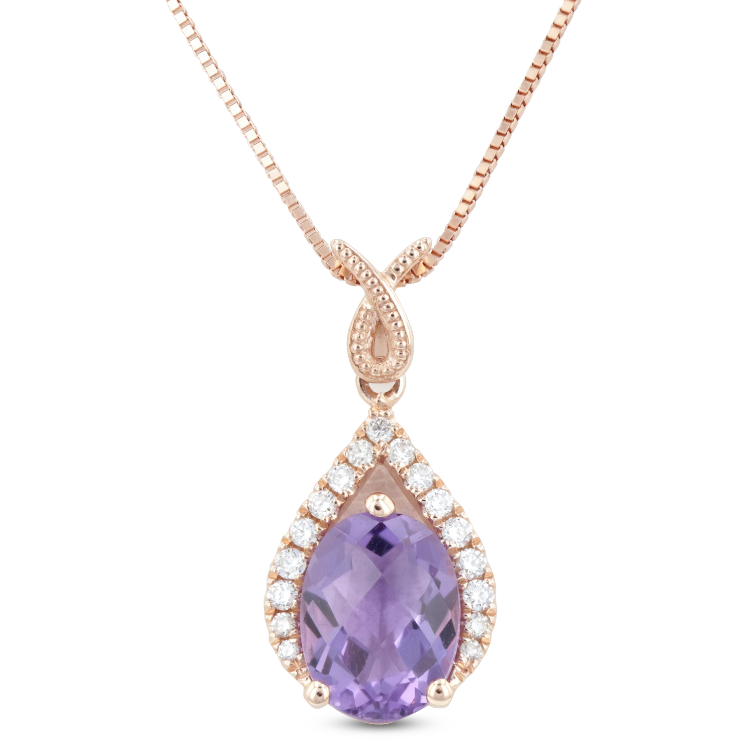 View 1.21ctw Diamond and Amethyst Pendant in 14k Rose Gold