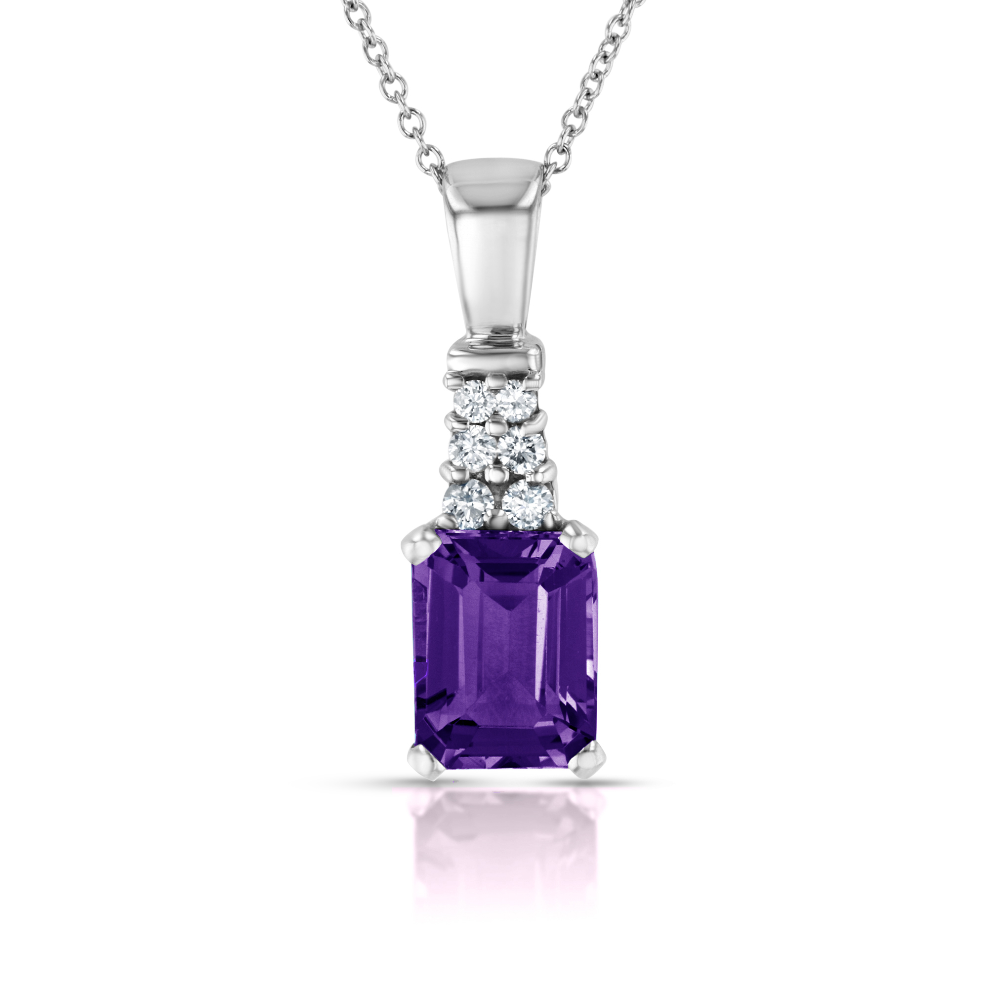 View 0.15ctw Round Diamond and Amethyst Pendant in 14k White Gold