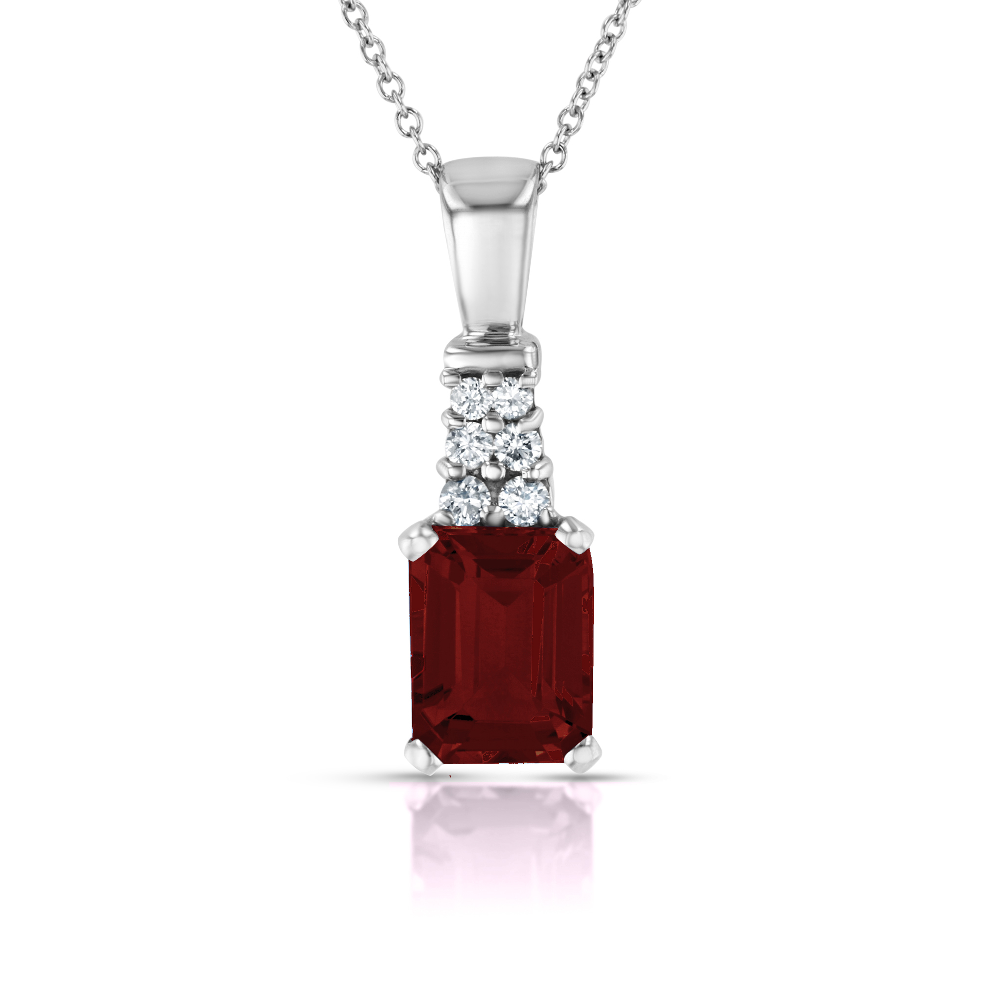 View 0.15ctw Round Diamond and Garnet Pendant in 14k White Gold