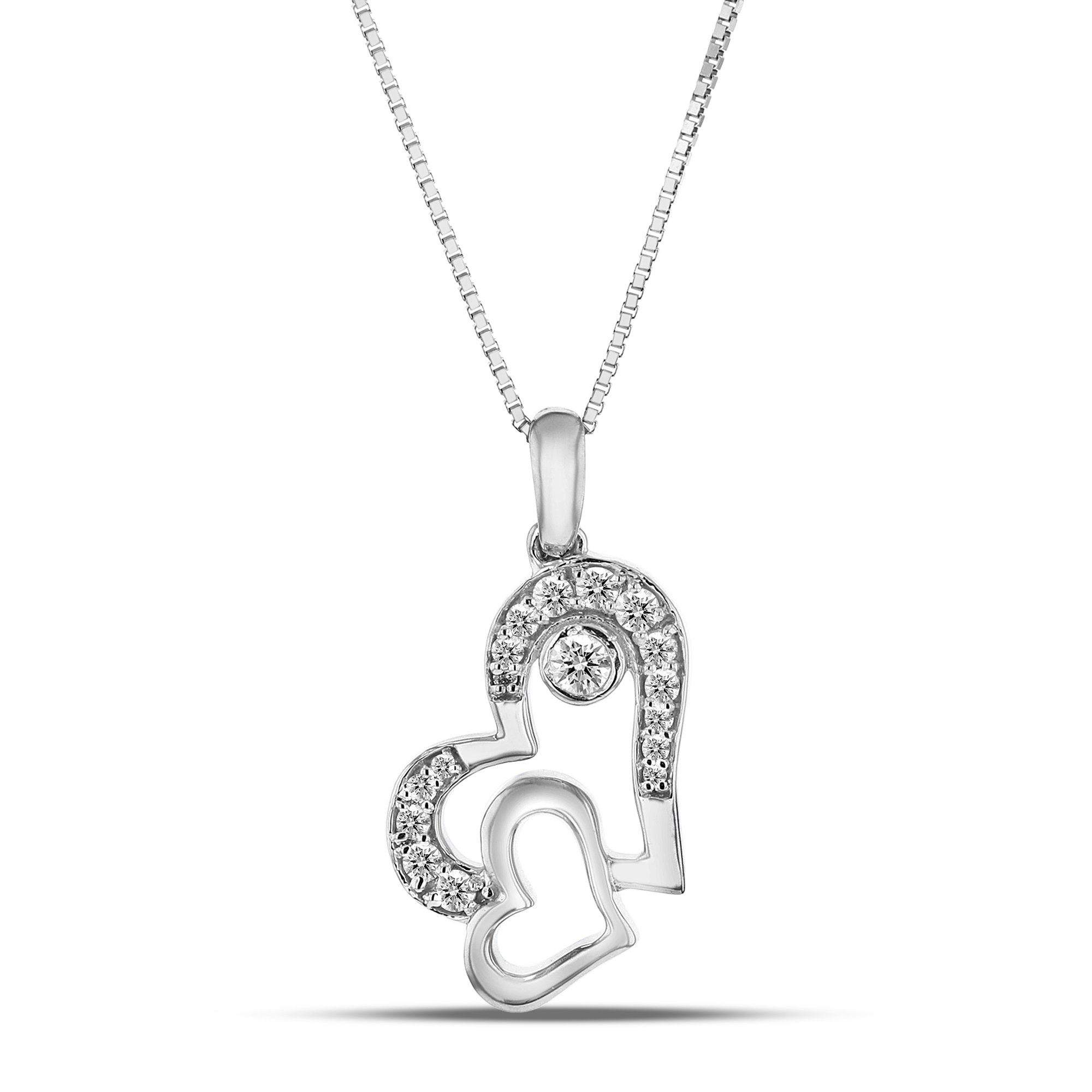 View 0.13ctw Diamond Double Heart Shaped Pendant in 14k Gold
