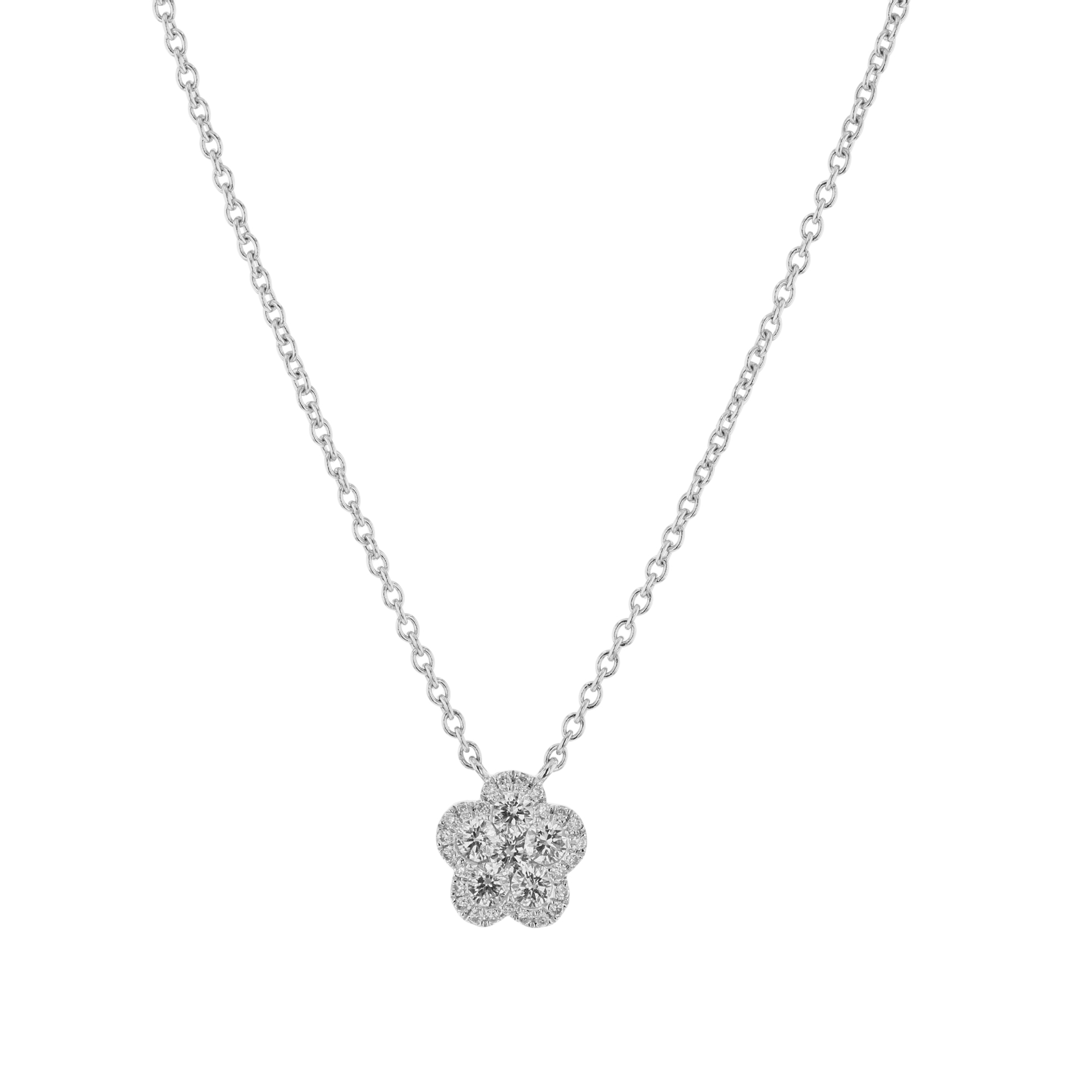 View 0.42ctw Diamond Floral Cluster Pendant in 18k White Gold