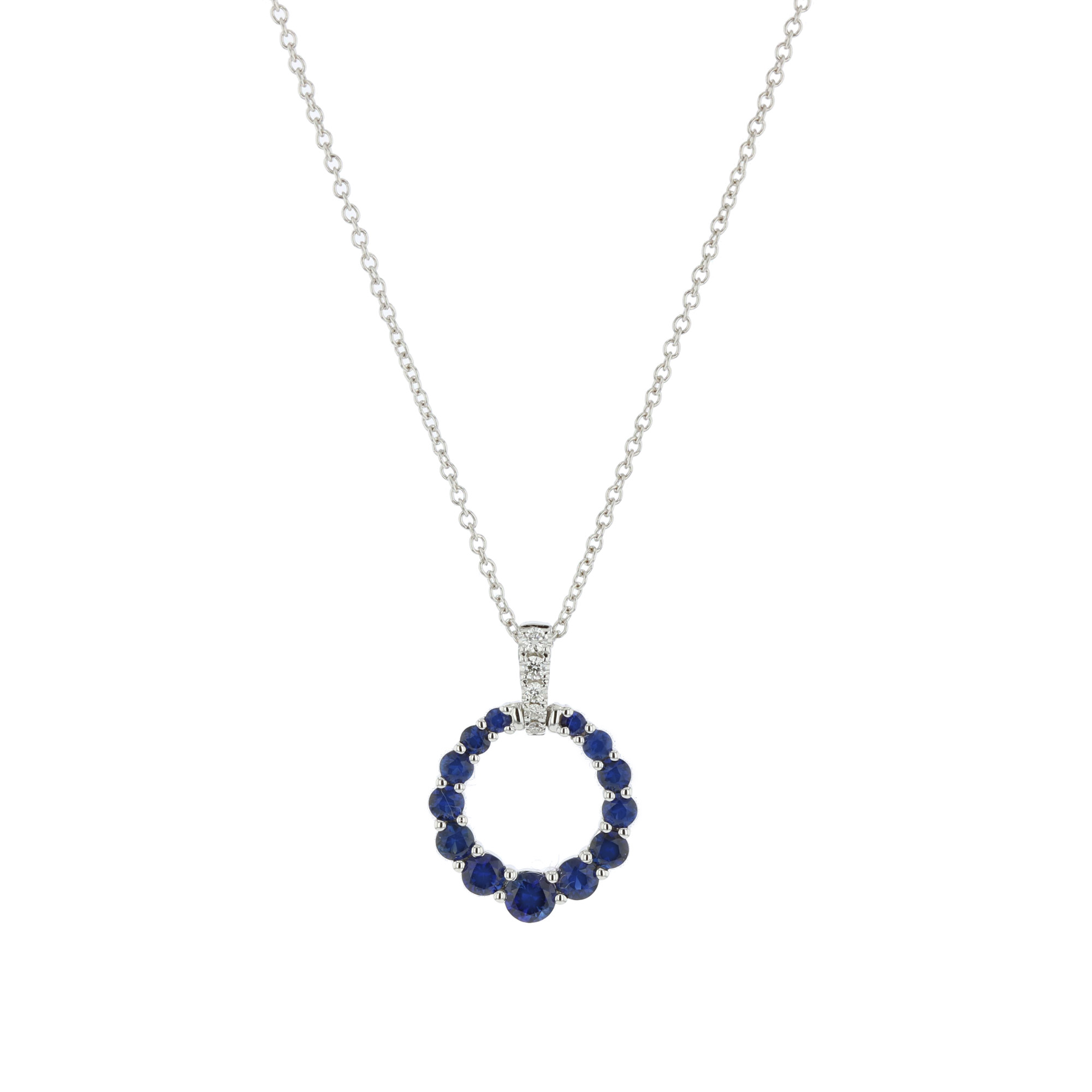 View 0.05ctw Diamond and Sapphire Circlle Pendant in 18k White Gold