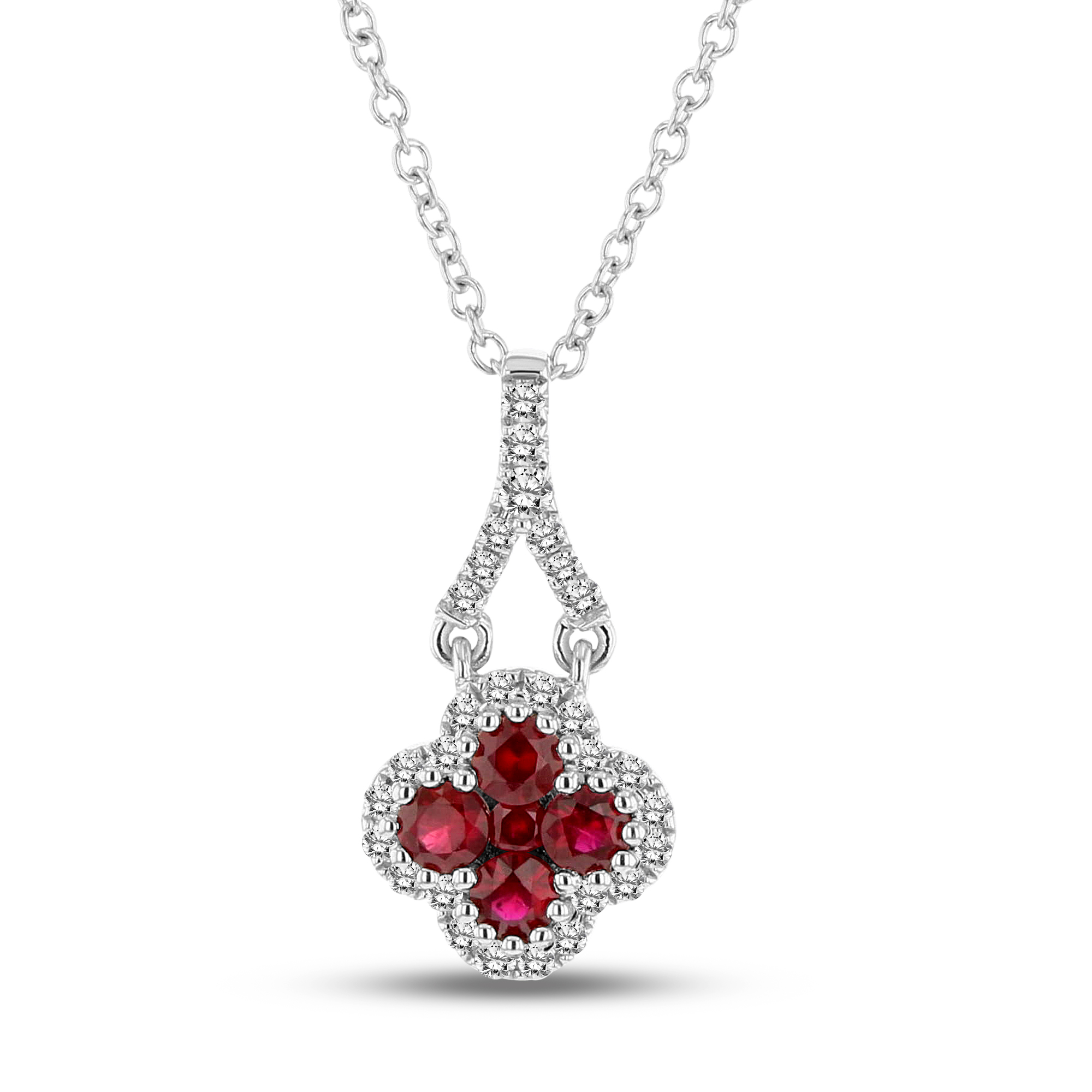 View 0.11ctw Diamond and Ruby Pendant in 18k White Gold