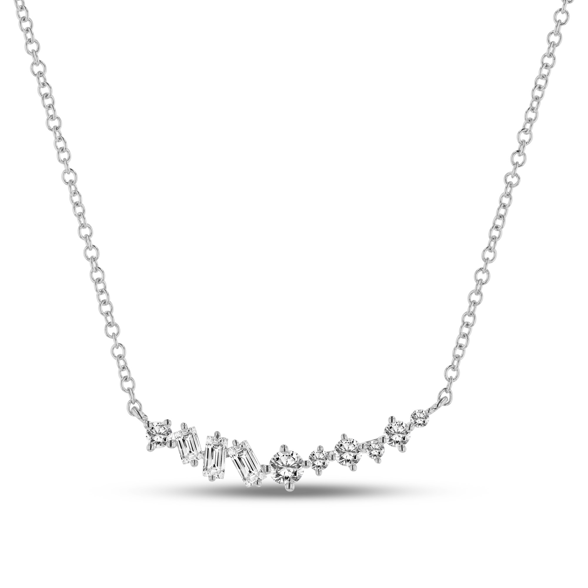 View 0.15ctw Round and Baguette Diamond Necklace in 14k White Gold