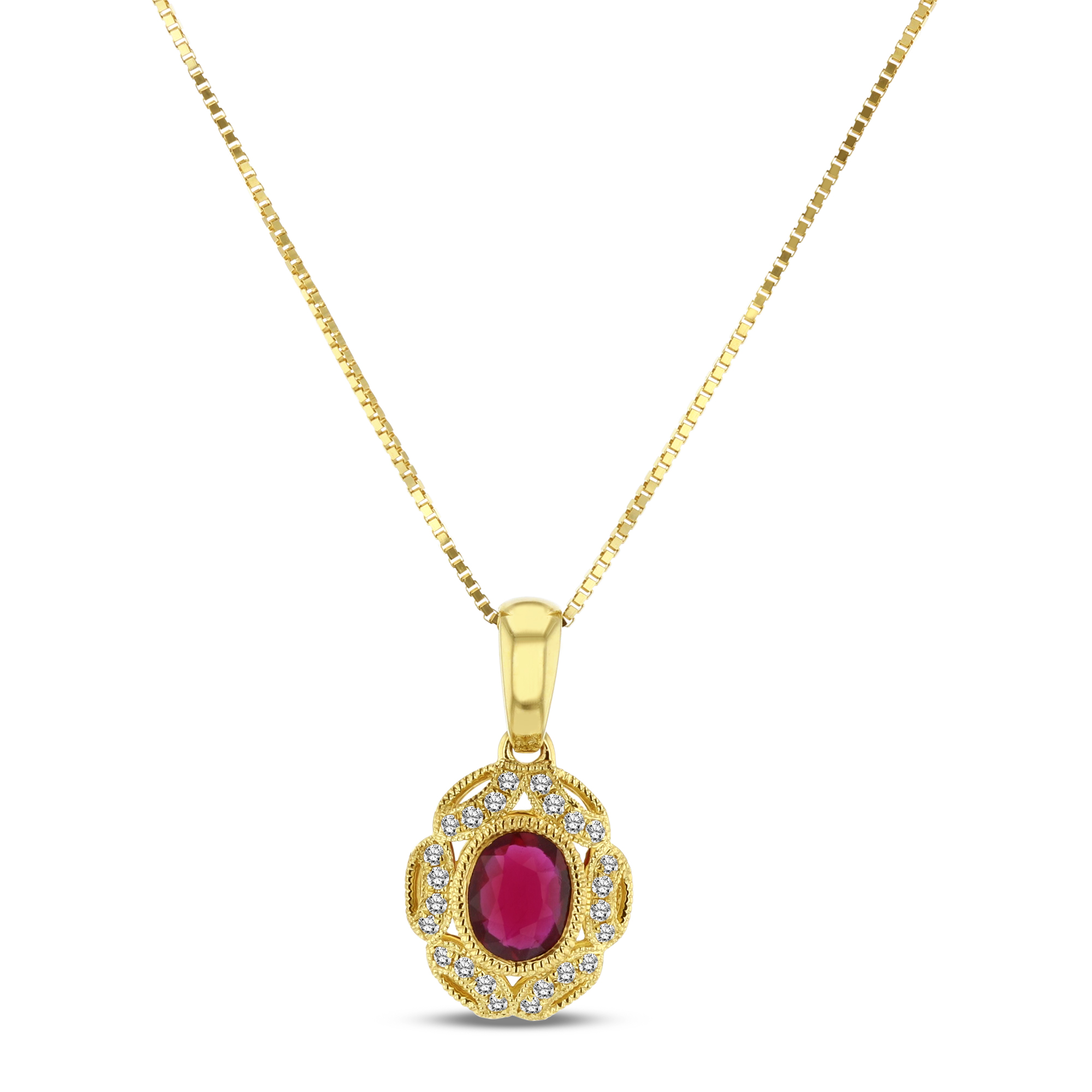 View 0.07ctw Diamond and Ruby Art Deco Pendant in 14k Yellow Gold