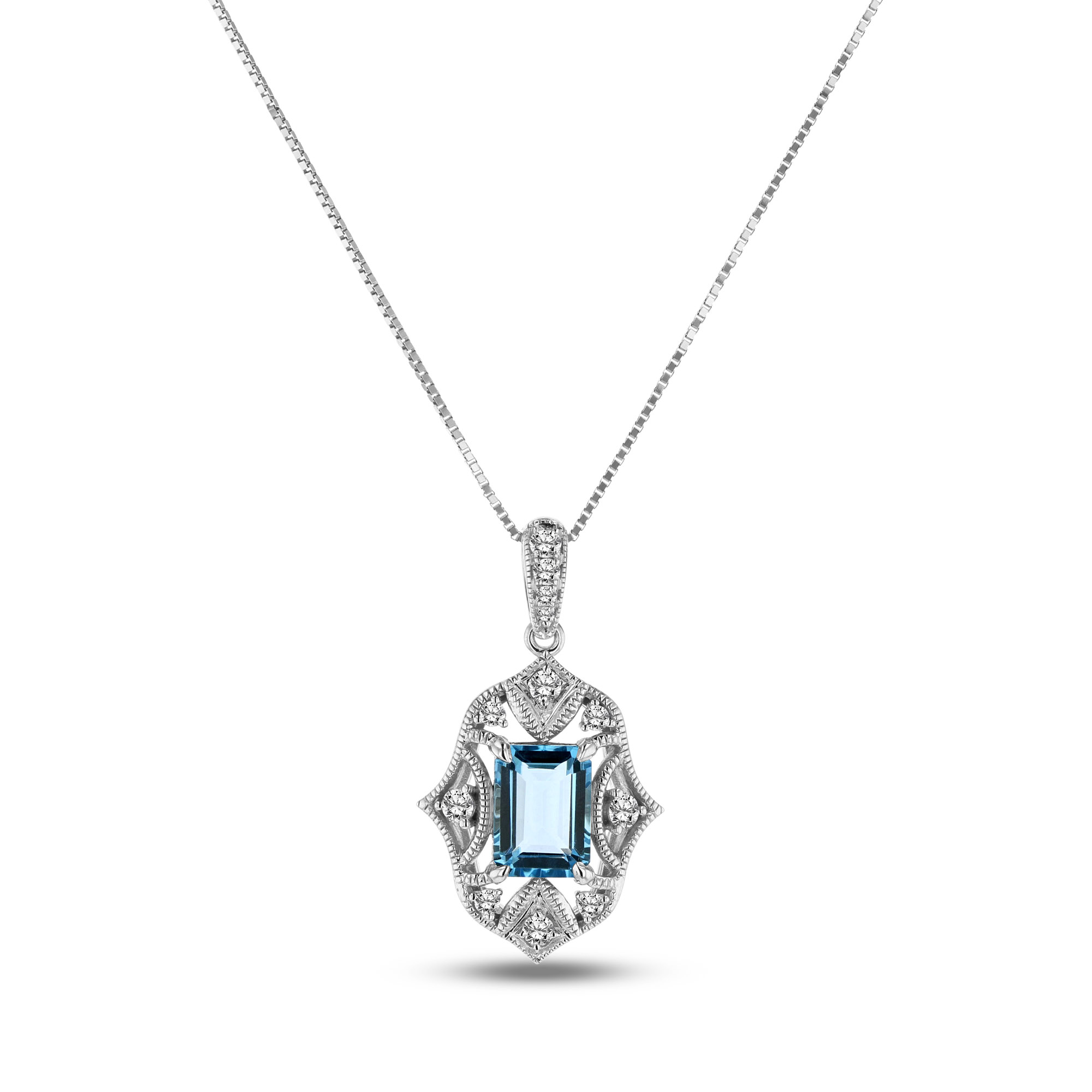 View 0.17ctw Diamond and Blue Topaz Pendant in 14k White Gold