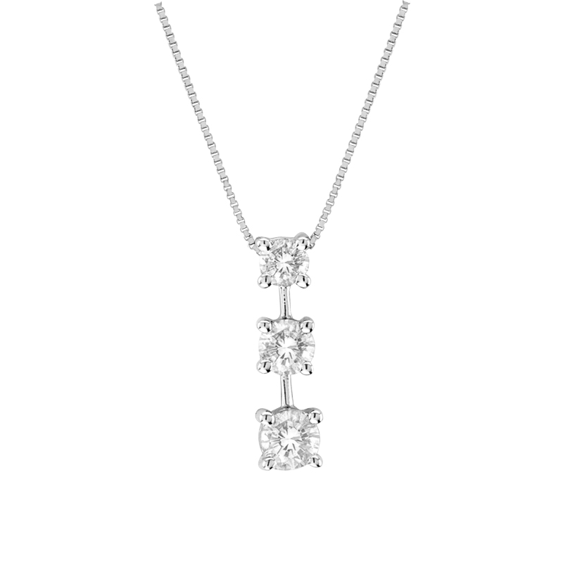 View 0.50ct tw 3 Stone 14k Gold Past Present Future Pendant GH-SI Quality. Box Chain Included