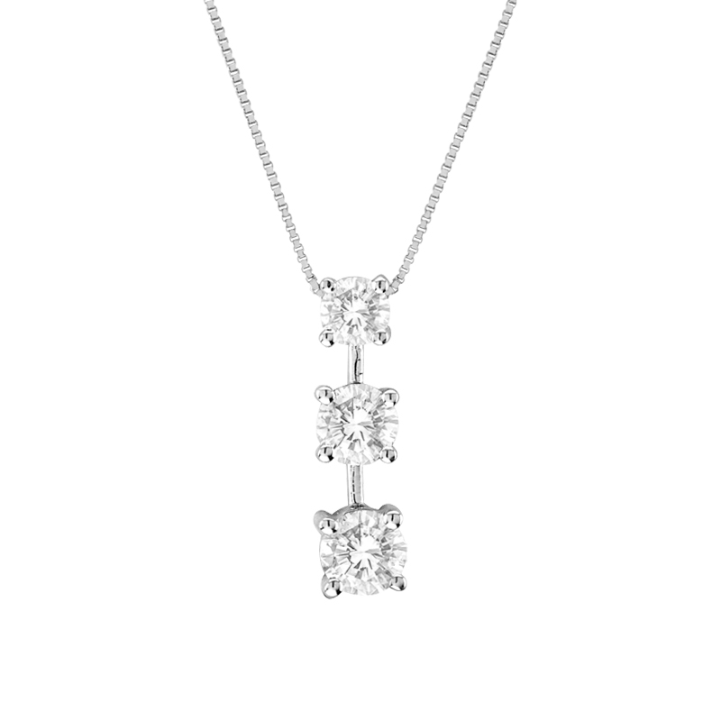 View 1.00ct tw 3 Stone 14k Gold Past Present Future Pendant GH-SI Quality. Box Chain Included