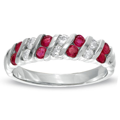 View 0.80ct tw Natural Heated Ruby and Diamond Band Set in 14k Gold