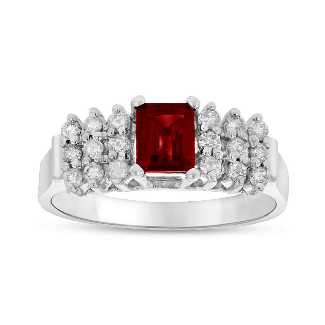 View 0.90ctw Diamond and Ruby Ring in 14k White Gold