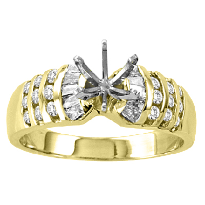 View 14k Gold Engagement Semi-Mount Ring with 0.50ct tw with Round & Baugette Diamonds