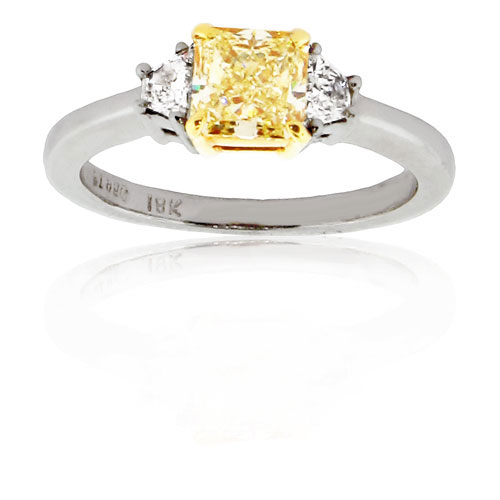 View 1.02ct Natural Fancy Yellow Three Stone Engagement Ring set in Platinum and 18k gold with a VS1 EGL Certificate