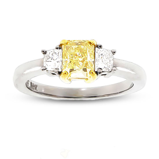View 0.94ct Natural Fancy Yellow Three Stone Engagement or Anniversary Ring VS2 GIA Certificate set in 18k Gold
