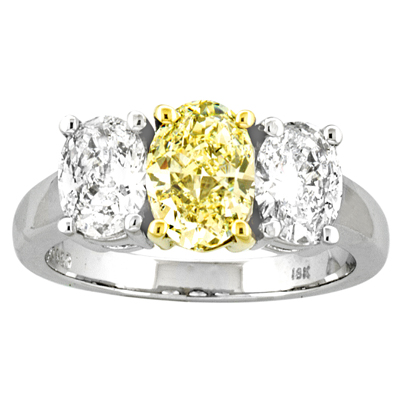 View 1.23ct Natural Fancy Yellow Three Stone Diamond Engagement Ring Set in 18k Gold