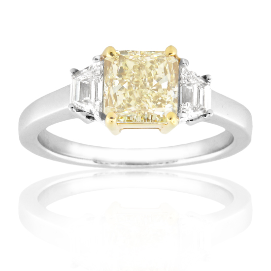 View 1.78ct Natural Fancy Yellow Three Stone Engagement or Anniversary Ring VS1 EGL Certificate in 18k Gold 