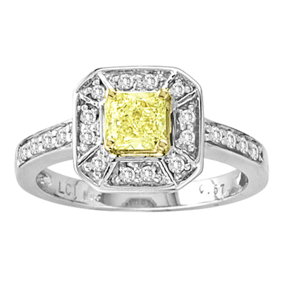 0.78cttw Natural Fancy Yellow Diamond Fashion Engagement Ring set in 18k Gold