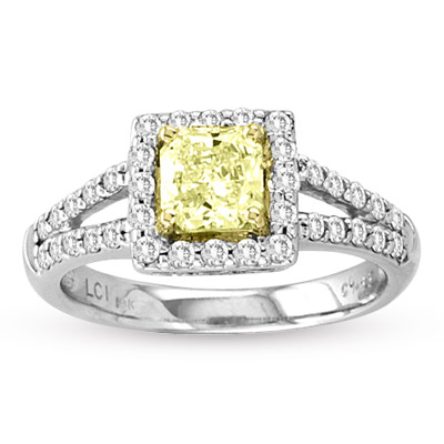 1.25ct tw Natural Fancy Yellow Diamond Fashion Engagement Ring set in 18k Gold
