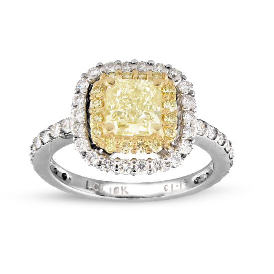 18k Two Tone Natural Fancy Yellow Diamond Fashion Engagement Ring with 1.86cttw of Diamonds 