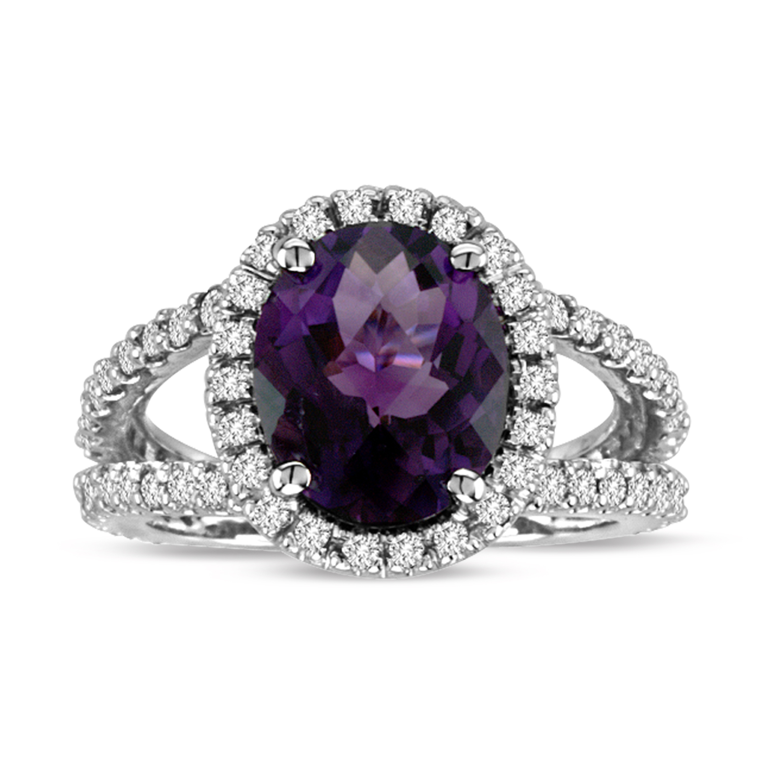 4.00ctw Amethyst and Diamond Split Shank Ring in 14k Gold
