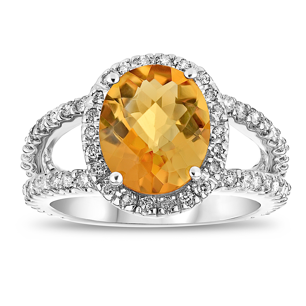 View 3.60ctw Citrine and Diamond Split Shank Ring in 14k Gold