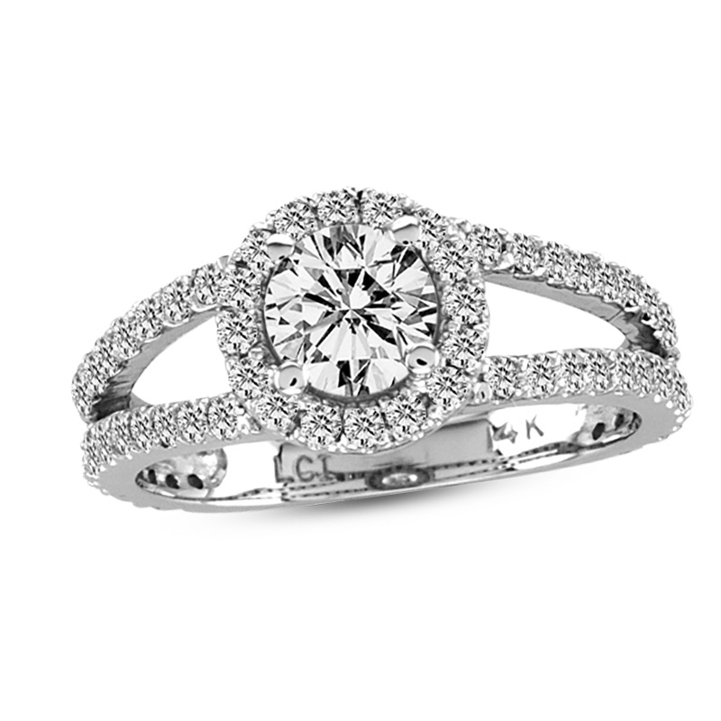 View 14k Gold Split Shank Engagement Ring With 1.50 ct tw Round Diamond Center Stone Included 