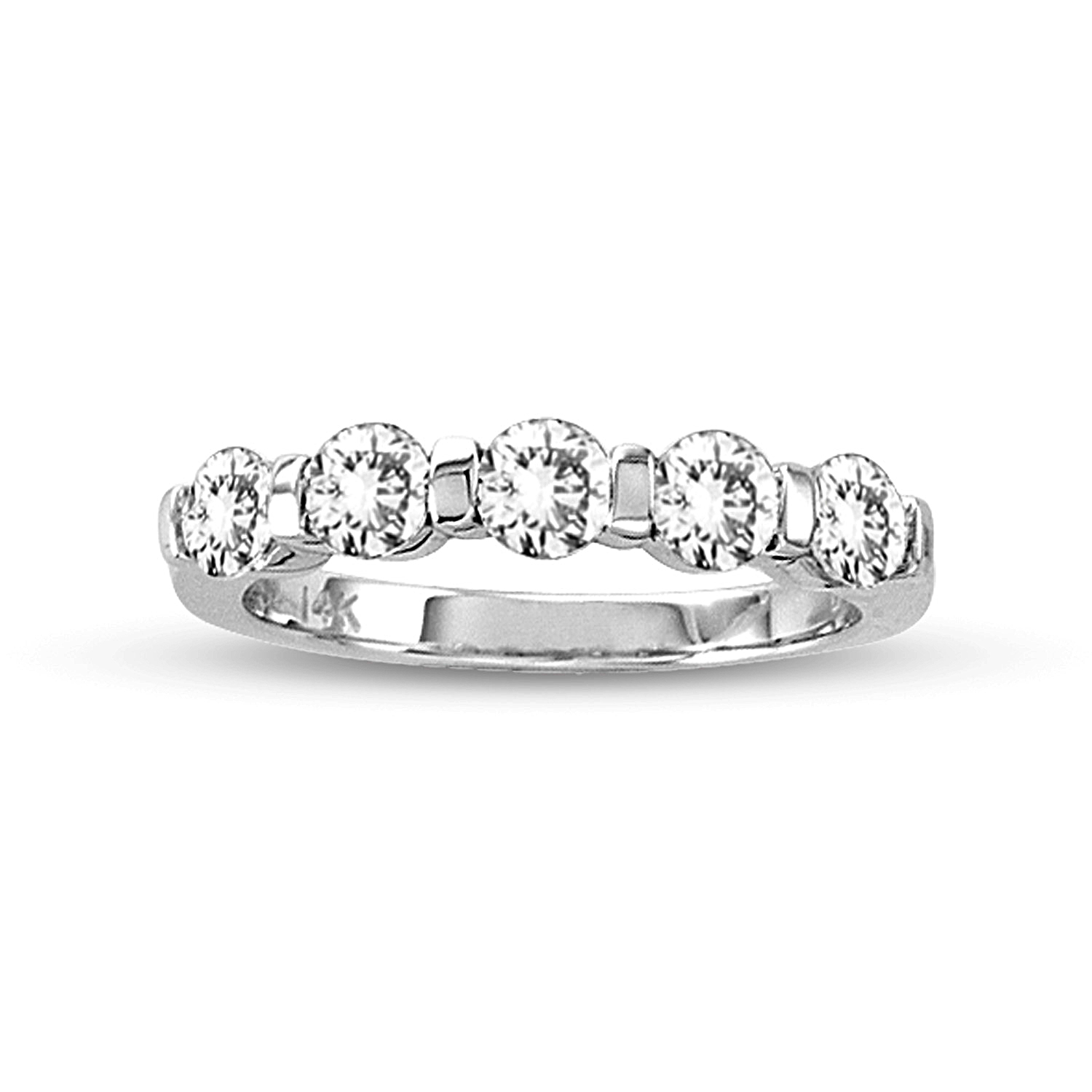 View 0.25ct tw 5 Stone Round Diamonds Bridal Ring H-J SI Quality 14k Gold Bar Set Wedding or Anniversary Band 