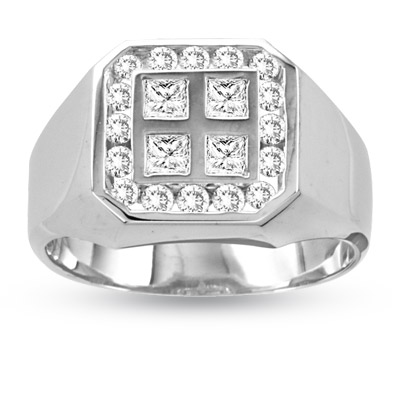 View 14k Gold Men's Ring with 1.00ct tw. Round & Princess Cut Diamonds 