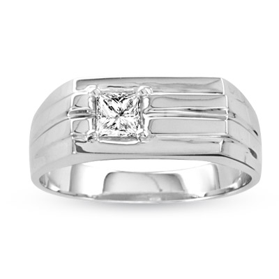 View 14k Gold Men's Ring with 0.40ct tw. Princess Cut Diamond 