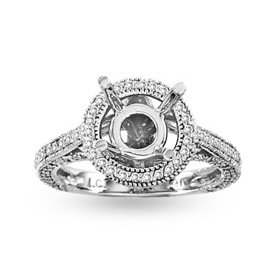 14k Gold Engagement Semi-Mount Ring with 0.85ct tw Round Diamonds