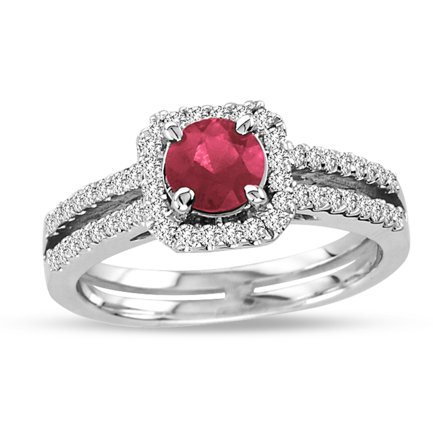 View 14k Gold Ring With 0.75ct Round Natural Heated Ruby & 0.40ct tw of Round Diamonds 