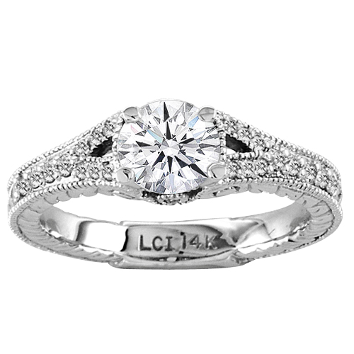 View 0.75ct tw Diamond Engagement Ring Antique Look 14k White Gold Round Diamond Center Stone H-J SI-I1 Quality