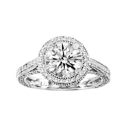 View 2.30ct tw Diamond Engagement Ring 14K White Gold Micro Pave' Antique Look H-J SI-I1 Quality