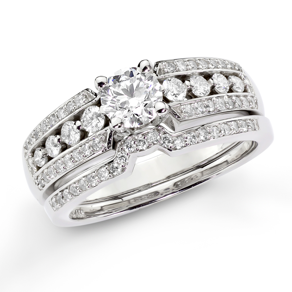 View 14k Gold Engagement Semi-Mount set with matching Wedding Band with 1.04cttw of Diamonds