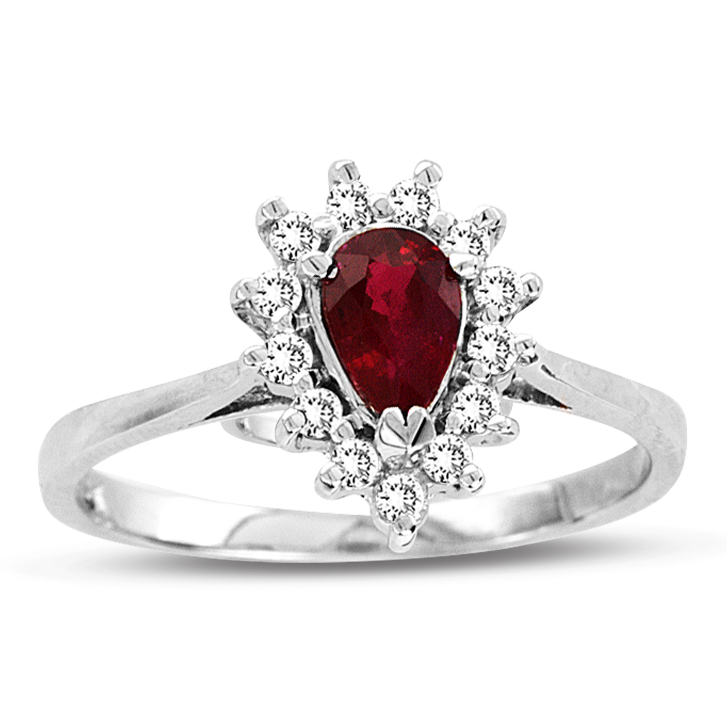 View 0.65ct tw Pear Shaped Natural Heated Ruby and Diamond Ring in 14k Gold
