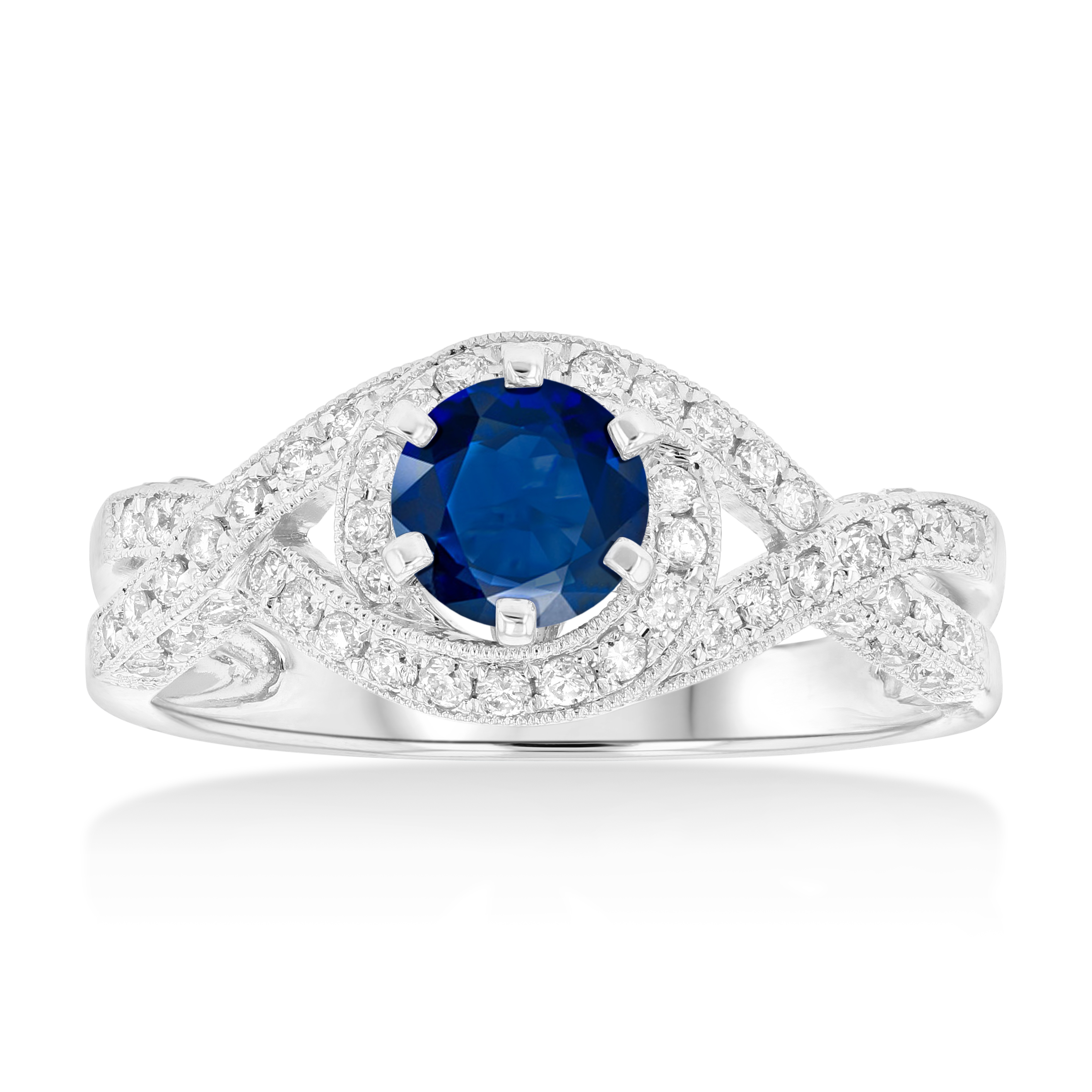 View 1.35ctw Diamond and Sapphire Engagement Ring in 14k White Gold