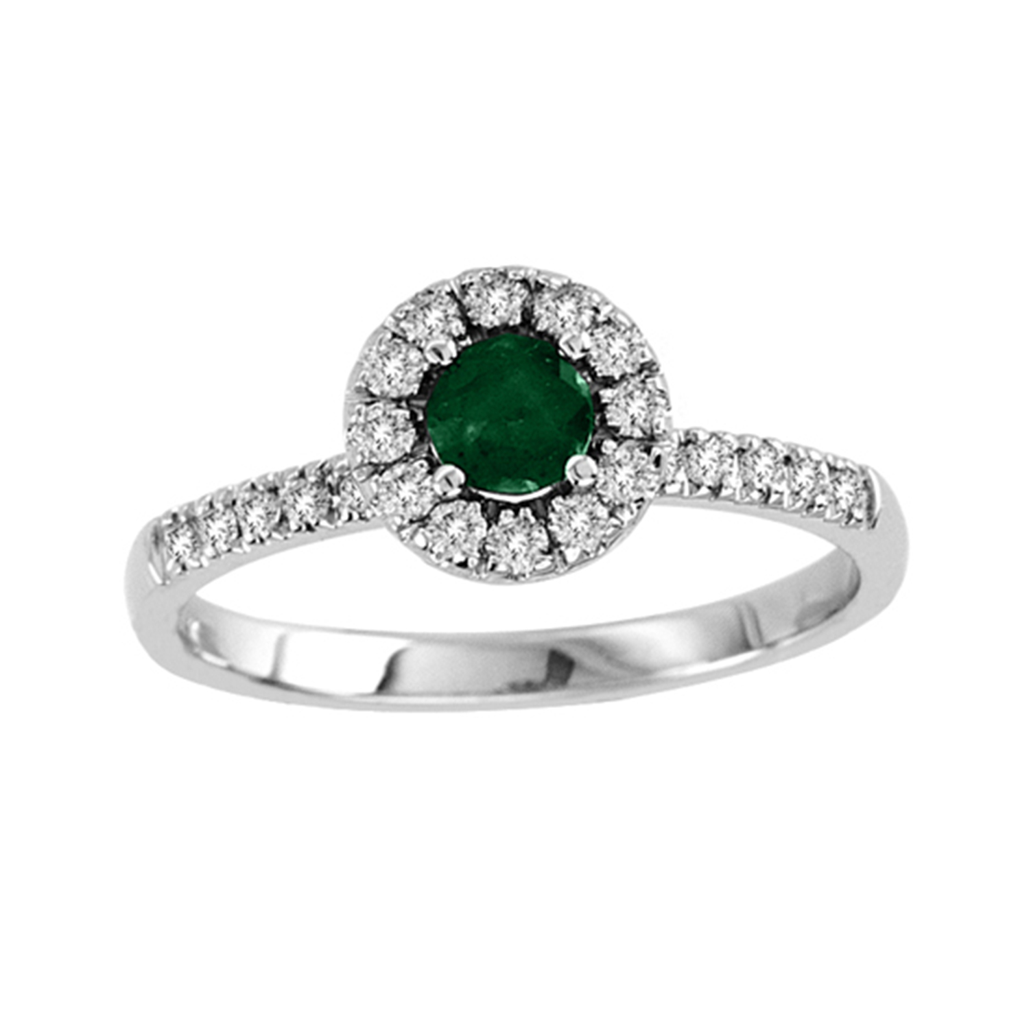 0.58cttw Emerald and Diamond Halo ring set in 14k Gold