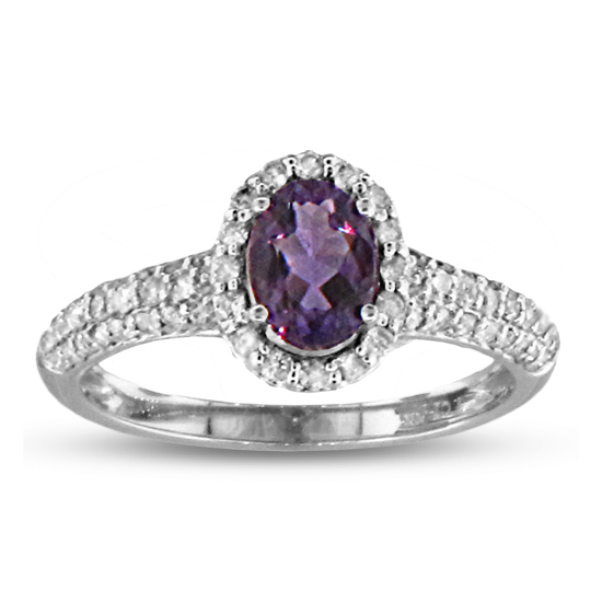7x5mm Oval Amethyst and Diamond Fashion Ring in 14k Gold 