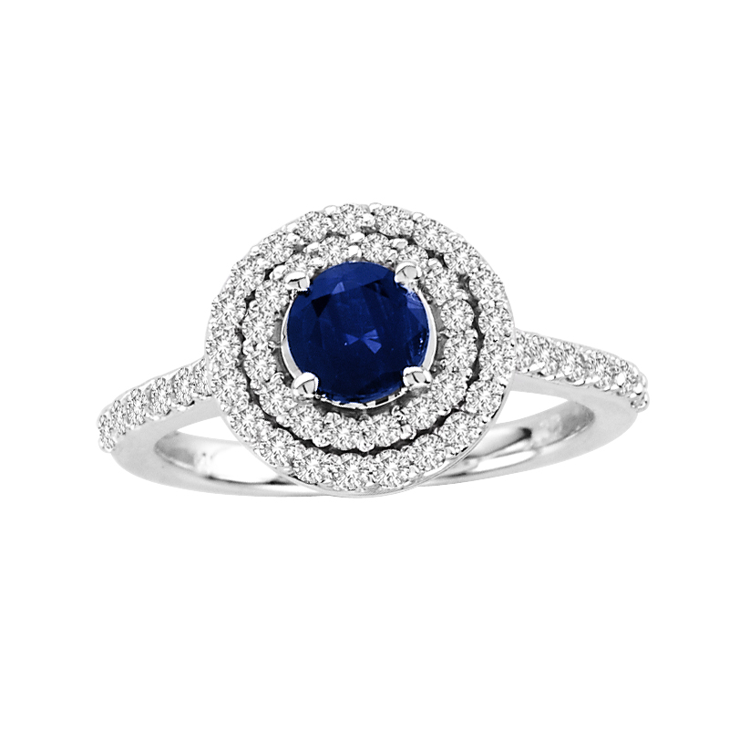 View 1.25cttw Diamond and Sapphire Engagement Ring in 14k Gold 5mm Round Sapphire