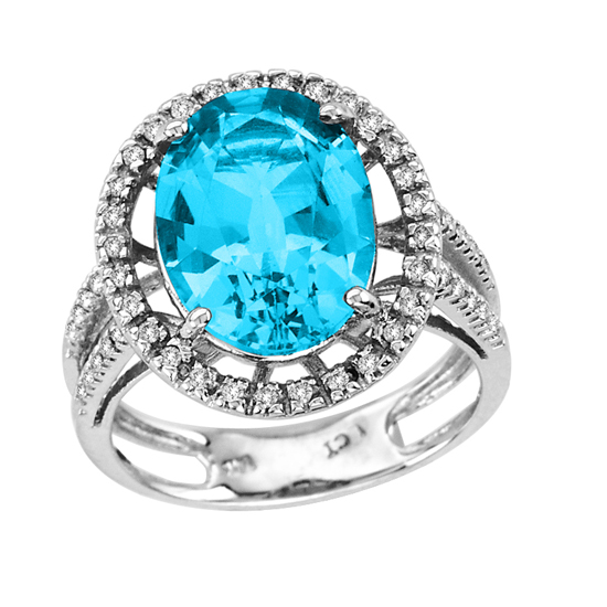 View 7.25cttw Oval Blue Topaz and Diamond Fashion Ring in 14k Gold