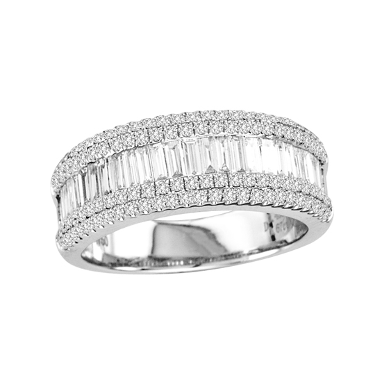 View 1.12cttw Baguette and Round Diamond Fashion Band in 18k White Gold