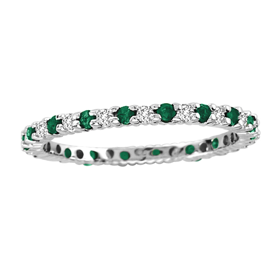 View 0.55cttw Emerald and Diamond Eternity Band in 14k Gold