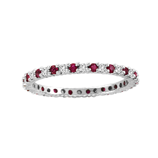 0.55cttw Natural Heated Ruby and Diamond Eternity Band in 14k Gold