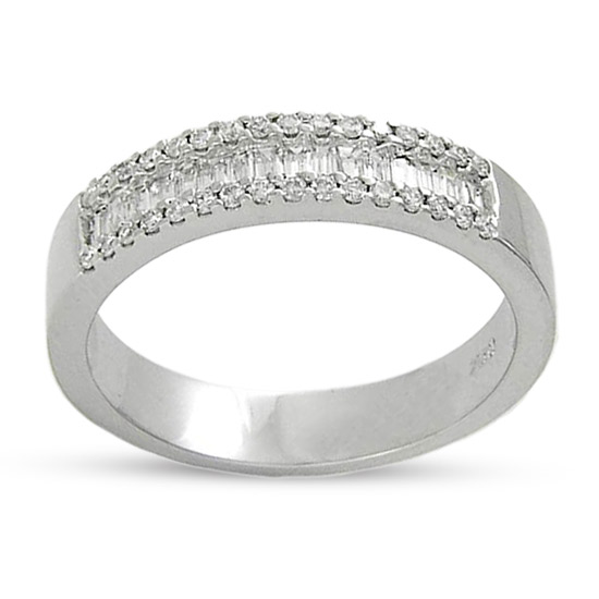 View 0.47cttw Baguette and Round Diamond Fashion Wedding Band in 14k White Gold