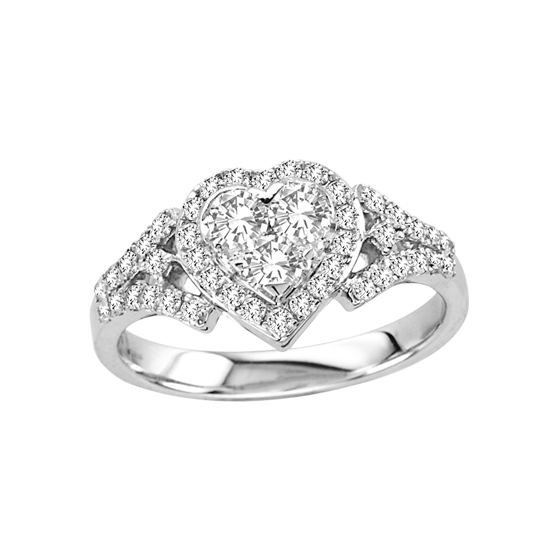 View 0.72cttw Diamond Heart Shaped Cluster Ring in 14k White Gold